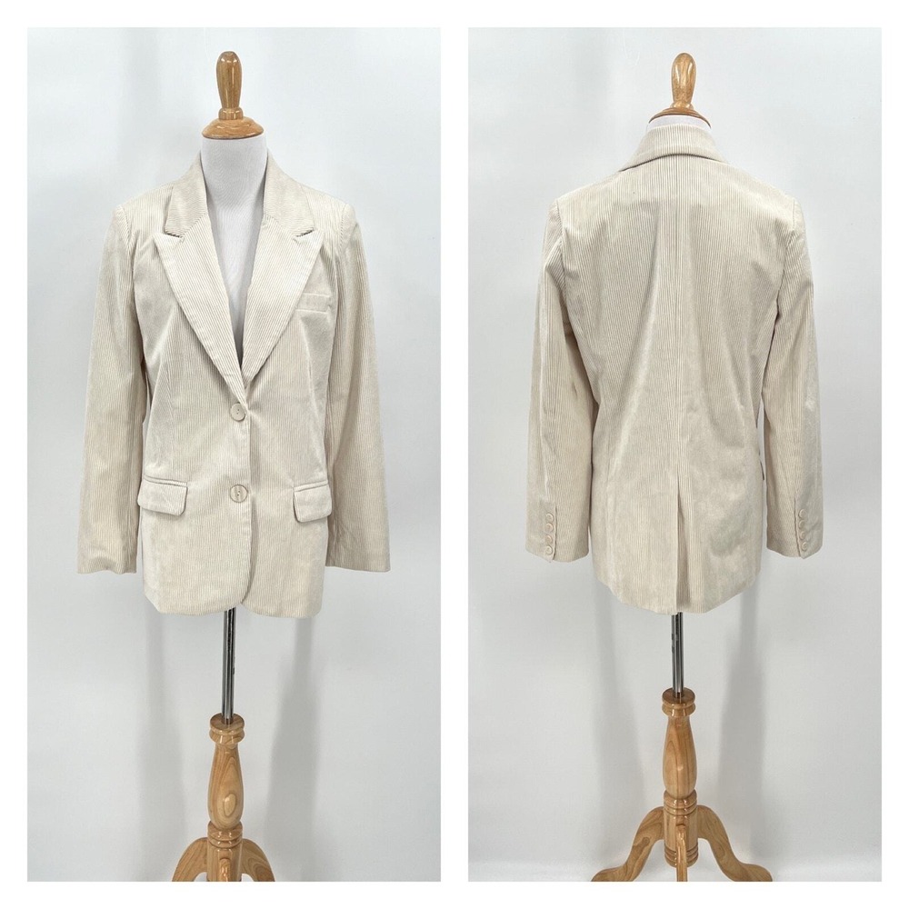 Nasty Gal Blazer Women 4 Ecru Corduroy Tailored Button Front Long Sleeve